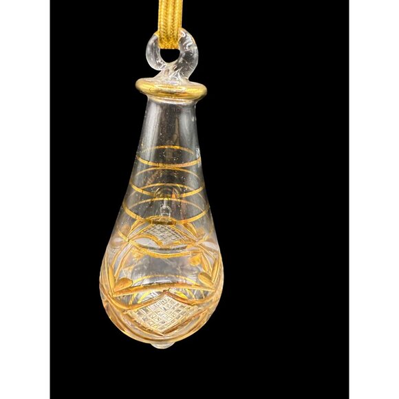 Egyptian Hand Blown Fancy Gold Etched Glass Christmas Teardrop Ornament 6” - Picture 3 of 6